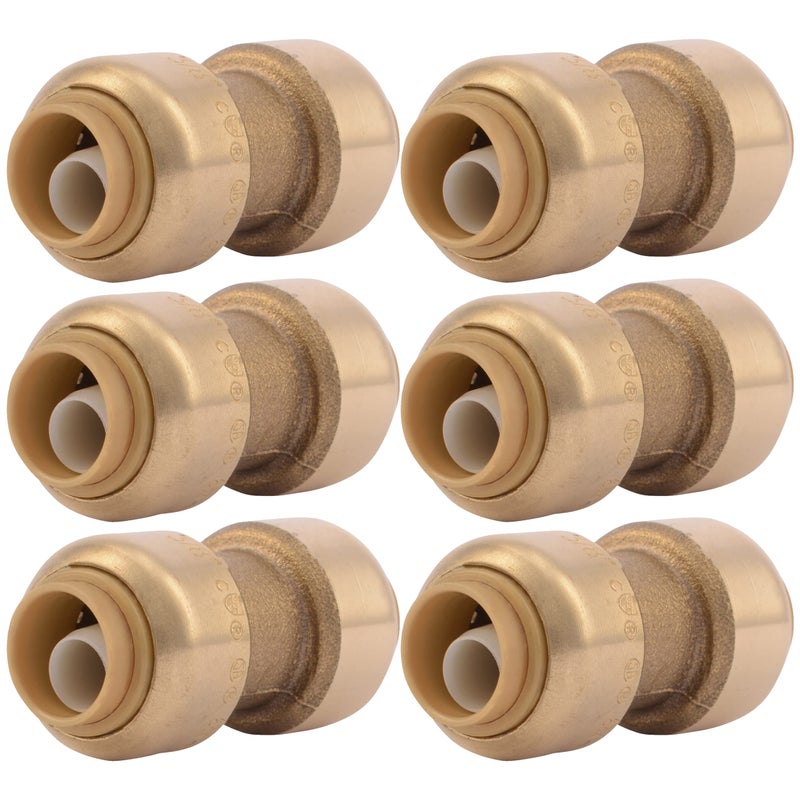 SharkBite 3/8 inch Coupling, Pack of 6, Push to Connect Brass Plumbing Fitting, PEX Pipe, Copper, CPVC, PE-RT, HDPE, U006LF - Image 1